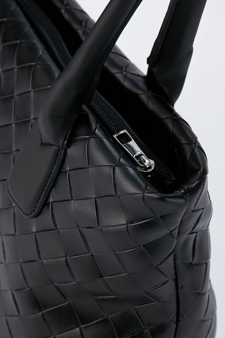 Braided Pu Leather Shoulder Bag - Black