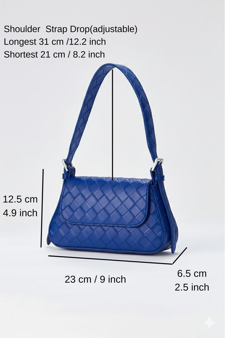 Braided Pu Leather Adjustable Strap Shoulder Bag - Dark Blue