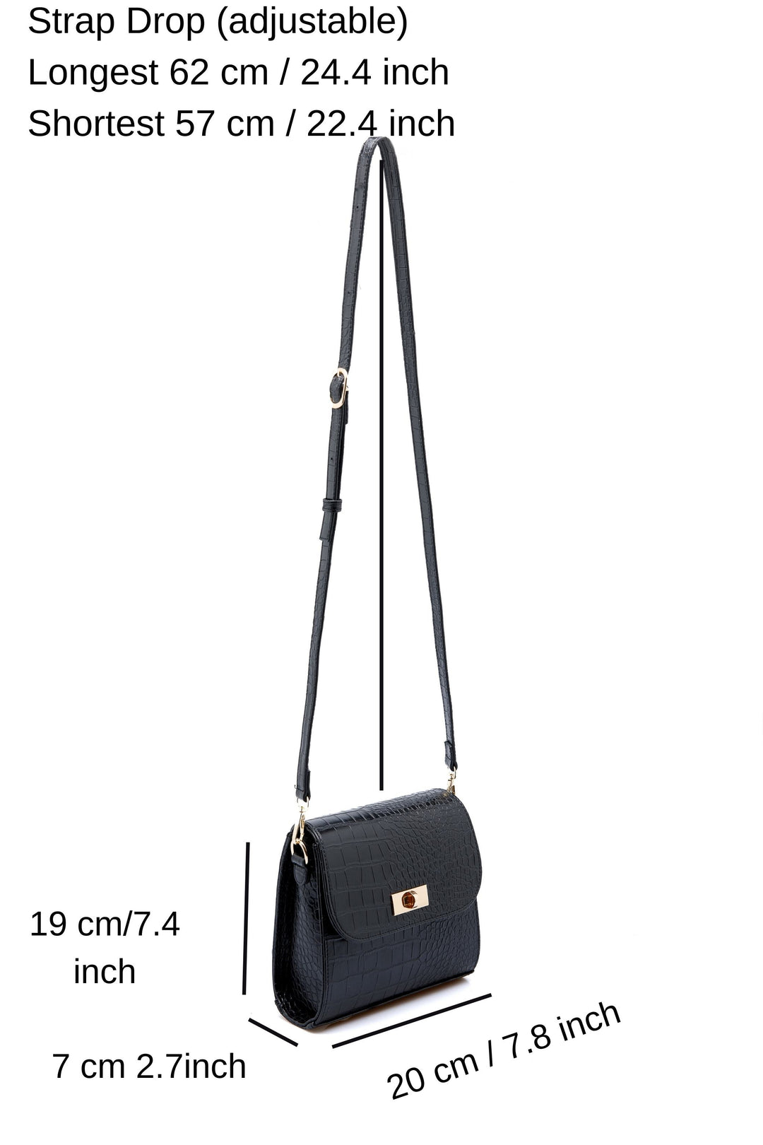 Croc Pu Leather Crossbody Bag - Black