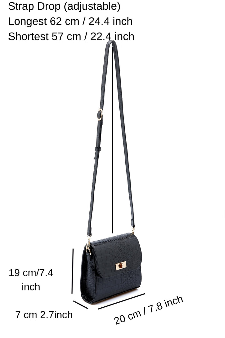 Croc Pu Leather Crossbody Bag - Black