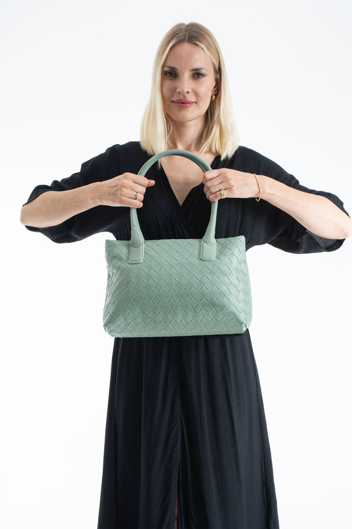 Braided Pu Leather Shoulder Bag - Mint