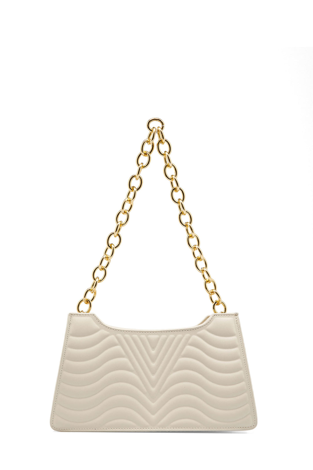 Embossed Pu Leather Chunky Chain Shoulder Bag - Cream