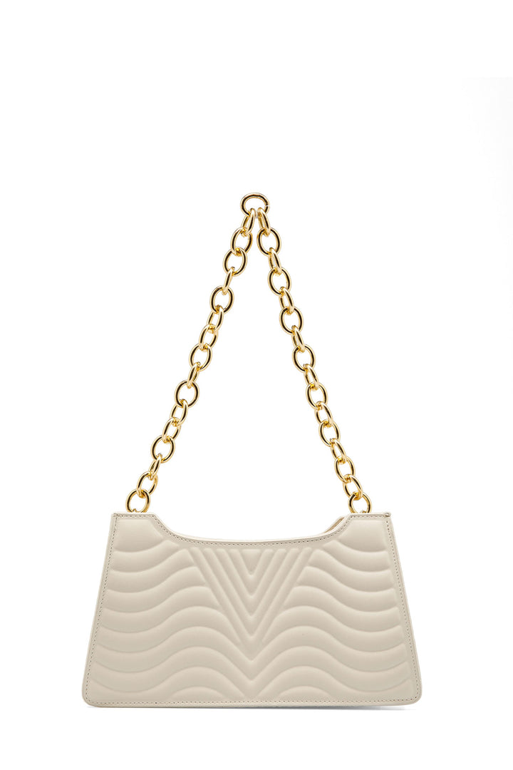 Embossed Pu Leather Chunky Chain Shoulder Bag - Cream