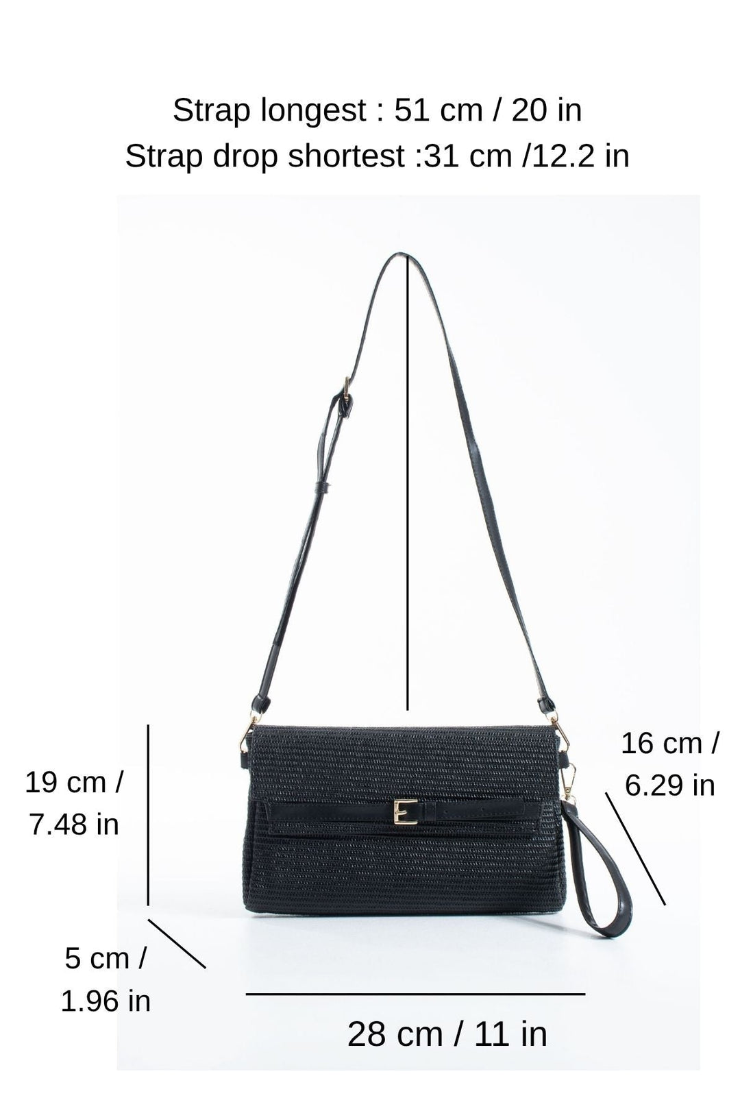 Woven Pu Leather Flap Closure Wristlet & Clutch&Crossbody  3-in-1 - Black