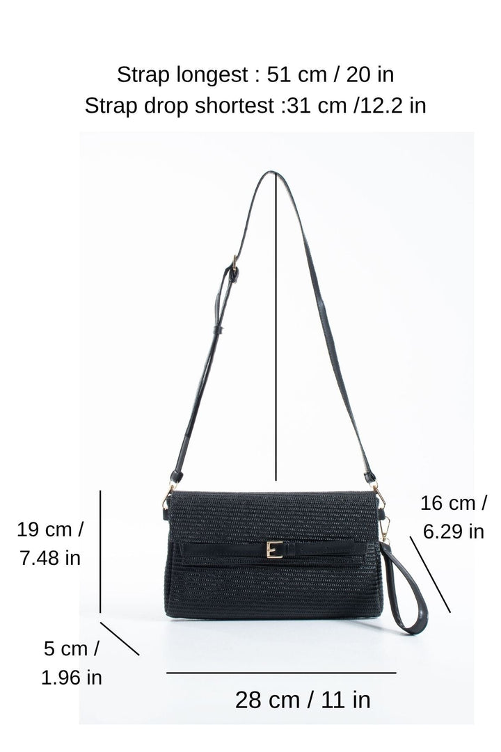 Woven Pu Leather Flap Closure Wristlet & Clutch&Crossbody  3-in-1 - Black