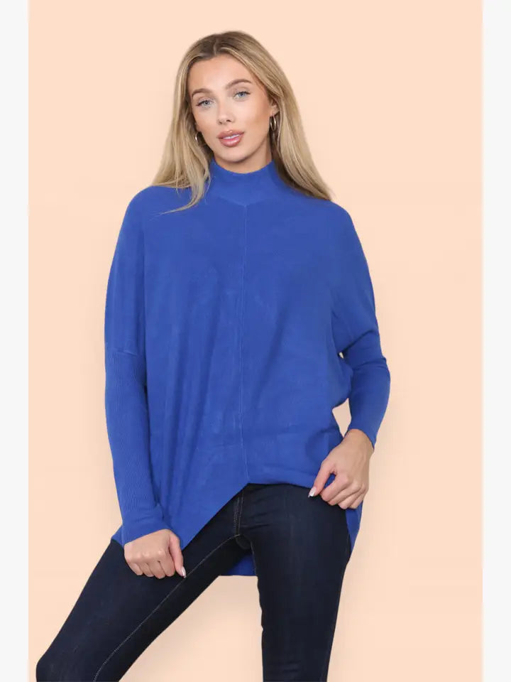 High Low Turtle Neck Ribbed Knit Jumper - jqwholesale.com