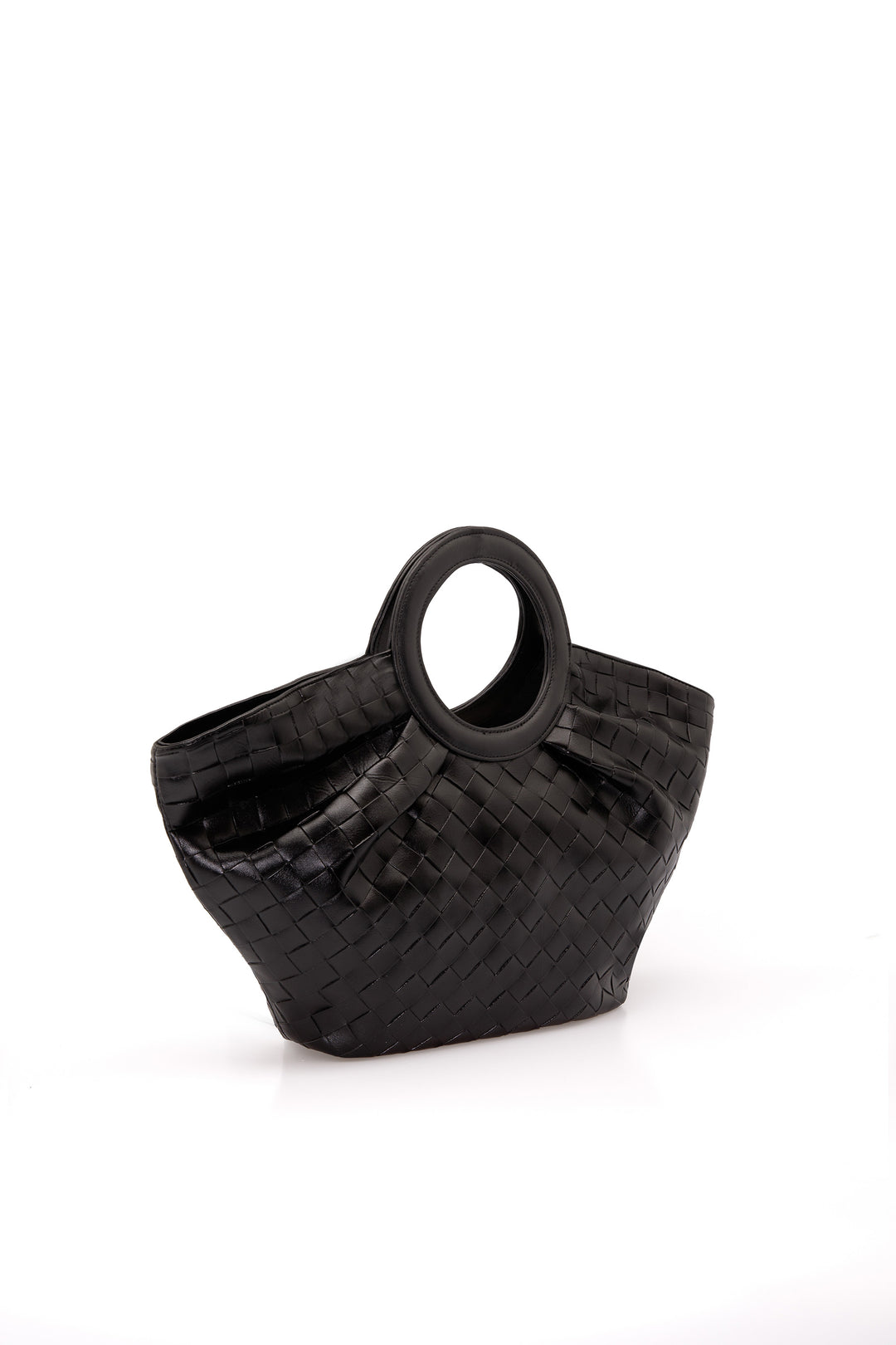 Textured Pu Leather Top Handle Tote Bag - Black