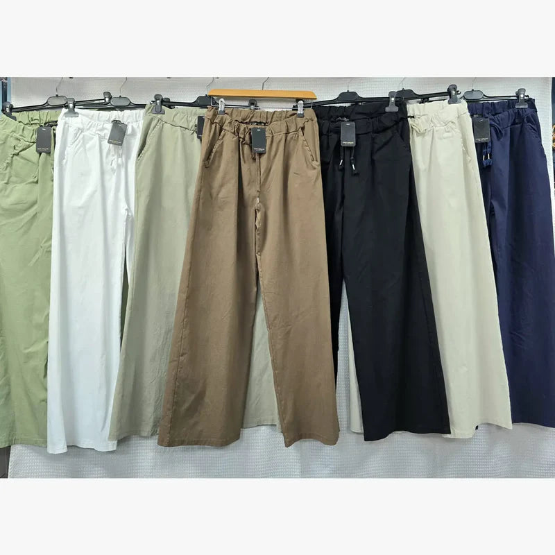 Plain Wide Leg Stretch Magic Trousers - jqwholesale.com