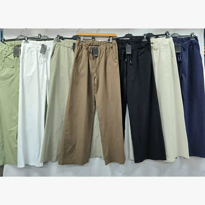 Plain Wide Leg Stretch Magic Trousers - jqwholesale.com