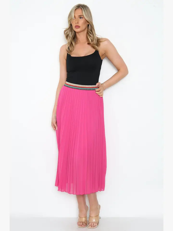 Pleated MAXI Skirt with Rainbow Elasticated Waistband - jqwholesale.com