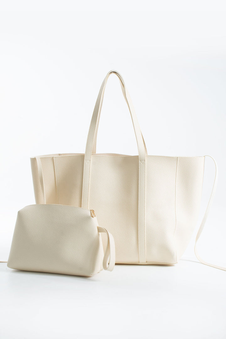 Pu Leather Weekend Bag – 2 Pcs Set - Cream