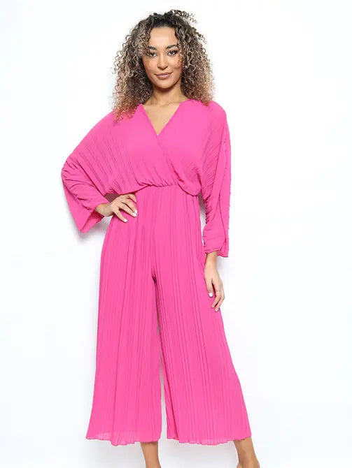 Crossover Pleated Wide Leg Jumpsuit - jqwholesale.com