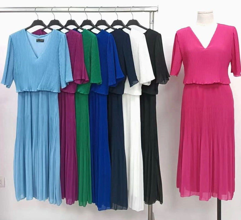 Plain Plissee Pleated Layered Maxi Dress - jqwholesale.com