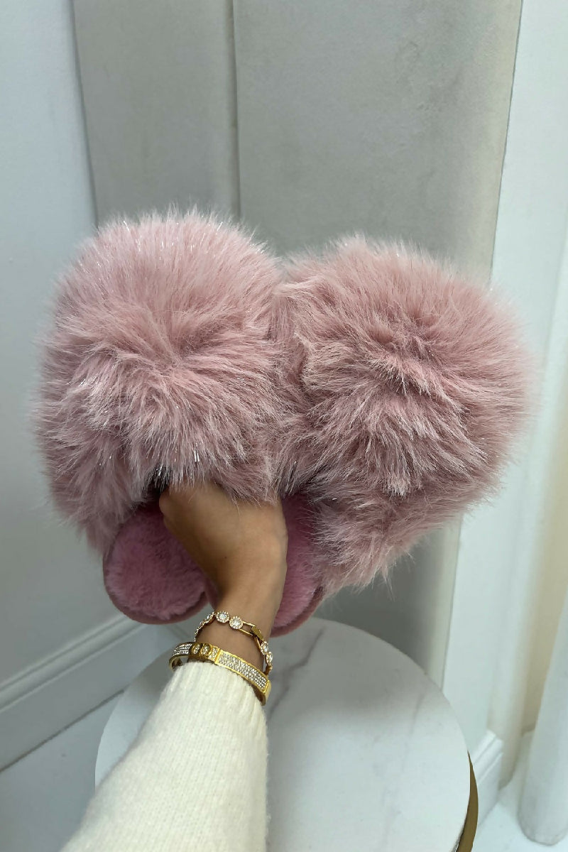 Pink fluffy slippers wholesale women fashion UK