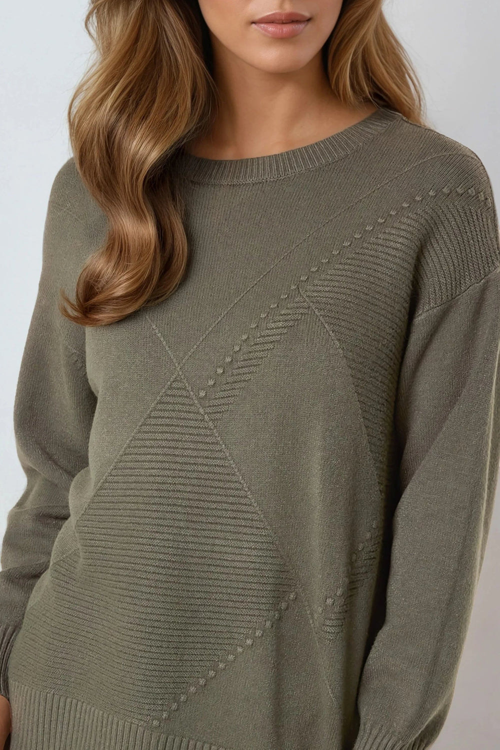 Khaki Geometric Knitted Jumper - jqwholesale.com