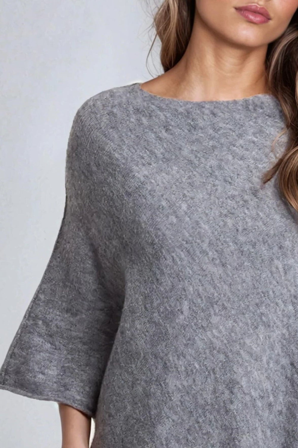 Grey Asymmetric Hem Poncho - jqwholesale.com