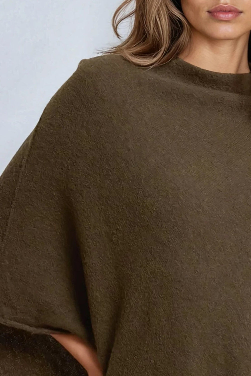 Khaki Asymmetric Hem Poncho - jqwholesale.com