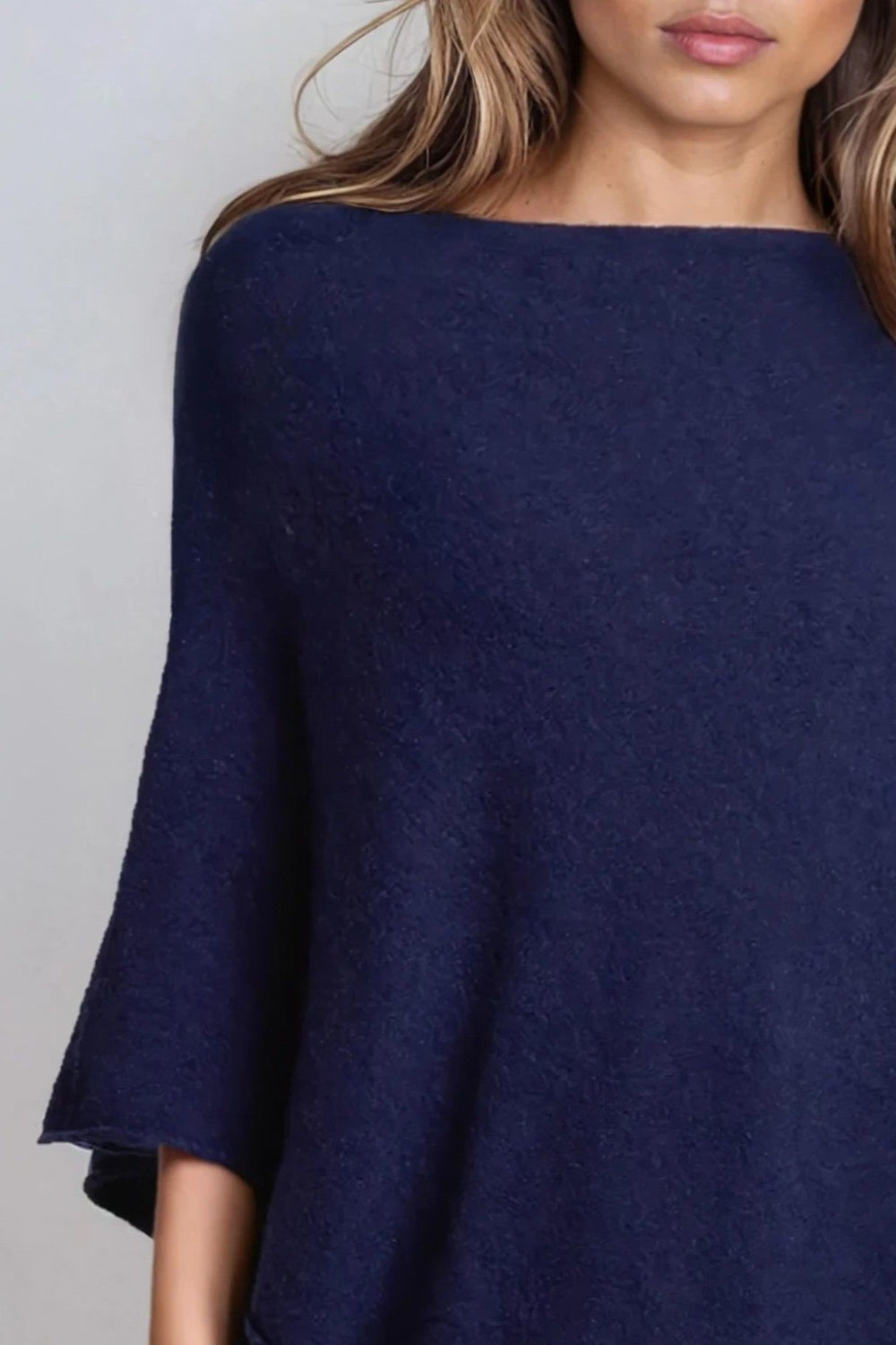 Navy Asymmetric Hem Poncho - jqwholesale.com