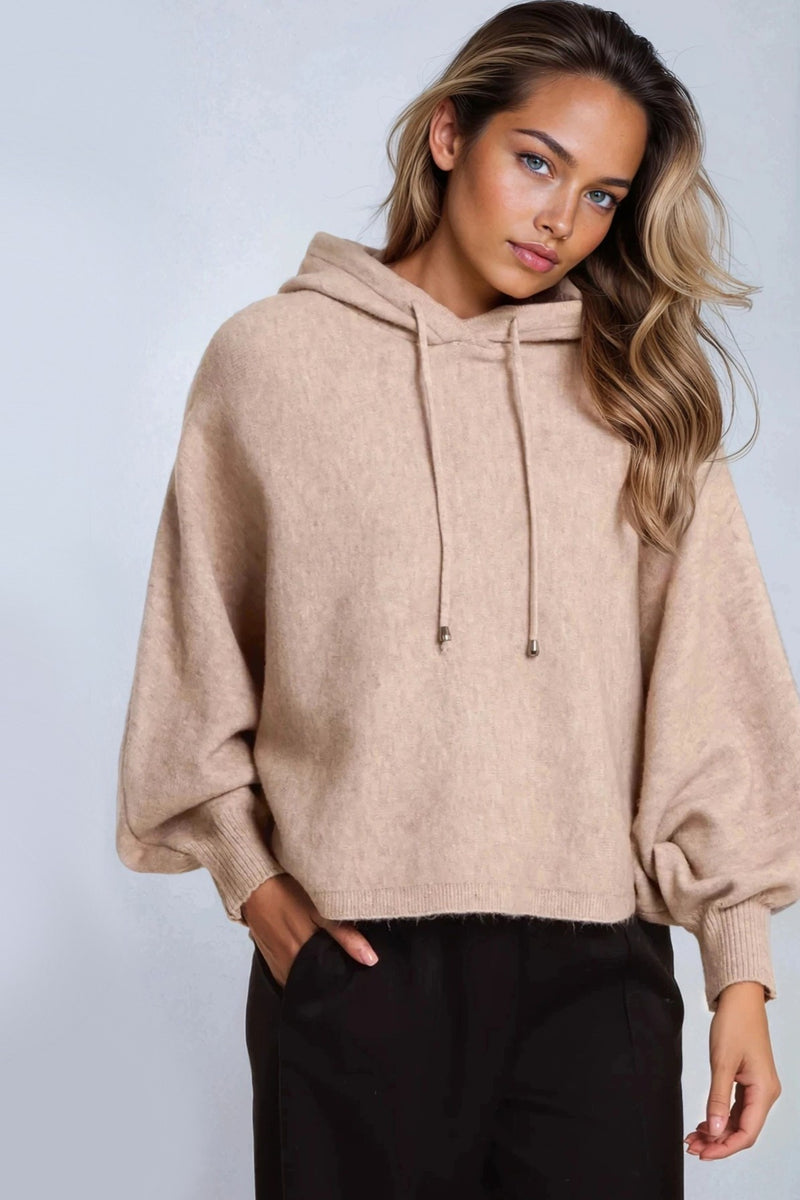 Mocha Boxy Knit Hoodie - jqwholesale.com