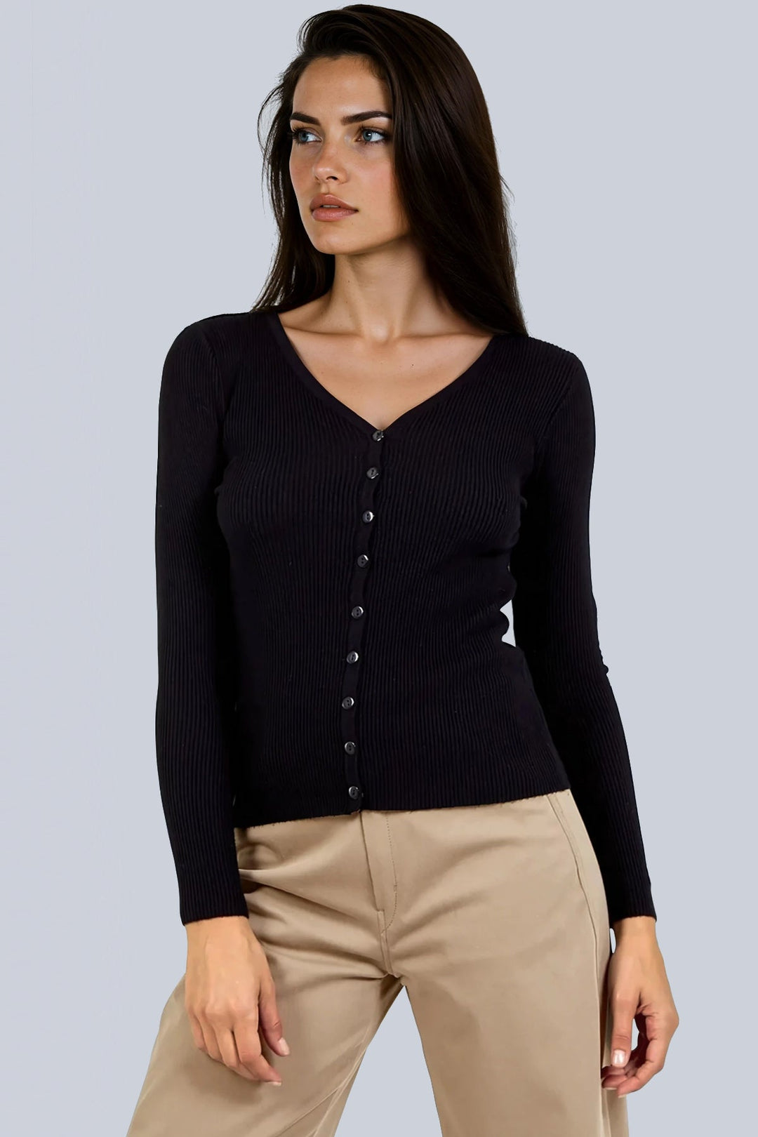 Black Ribbed Knit Cardigan - jqwholesale.com