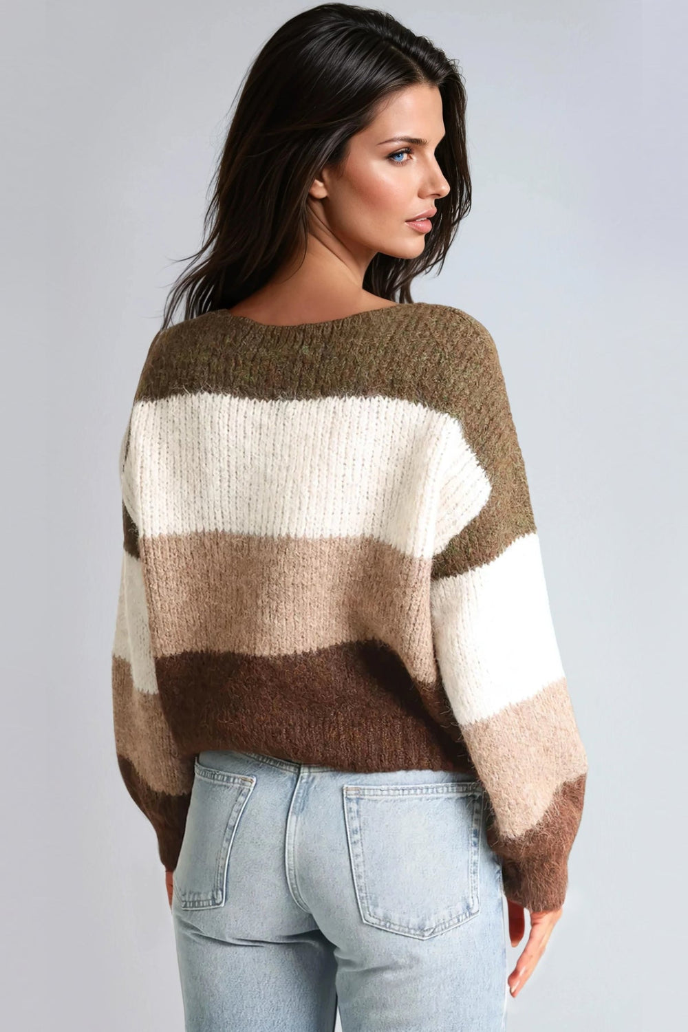 Khaki Wool Blend Colour Block Knitted Jumper - jqwholesale.com