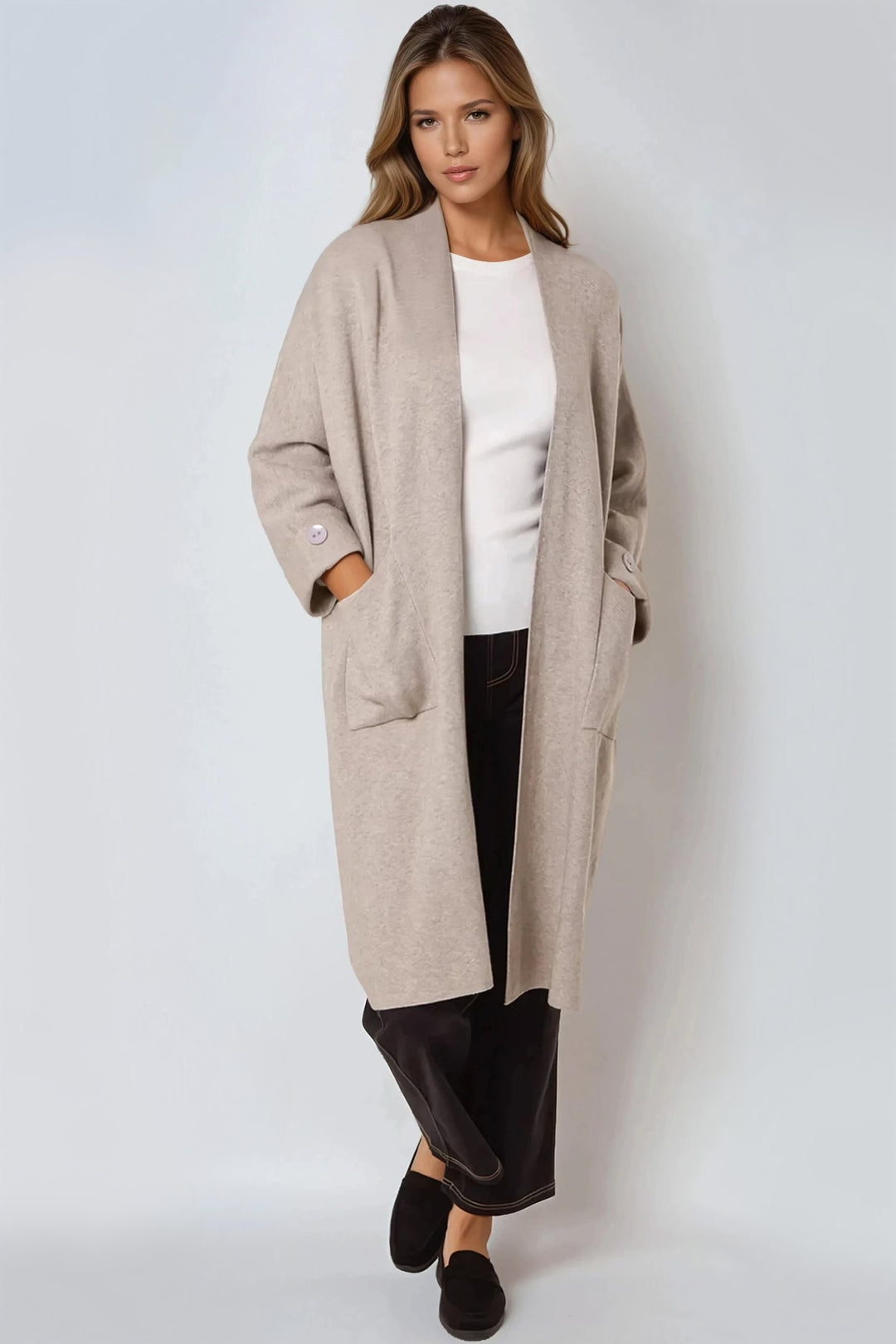 Mocha Longline Cardigan With Pockets - jqwholesale.com