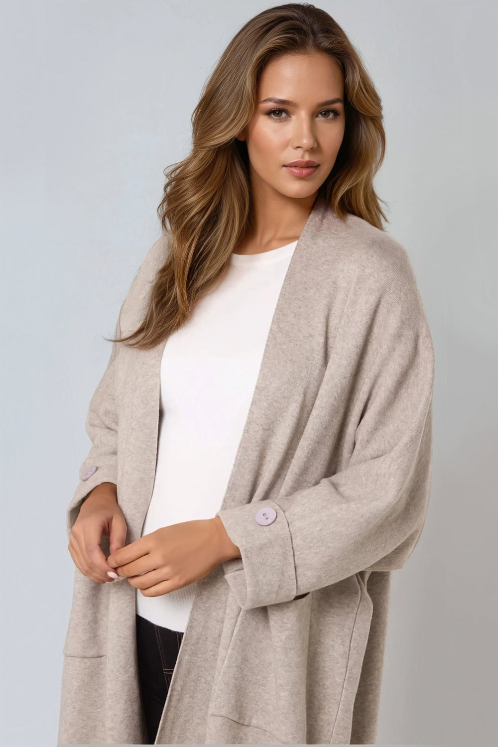 Mocha Longline Cardigan With Pockets - jqwholesale.com