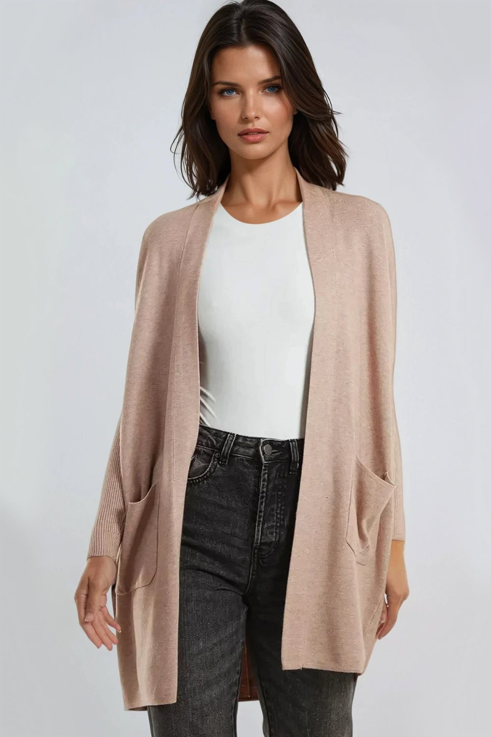 Beige Knit Cardigan with Pockets