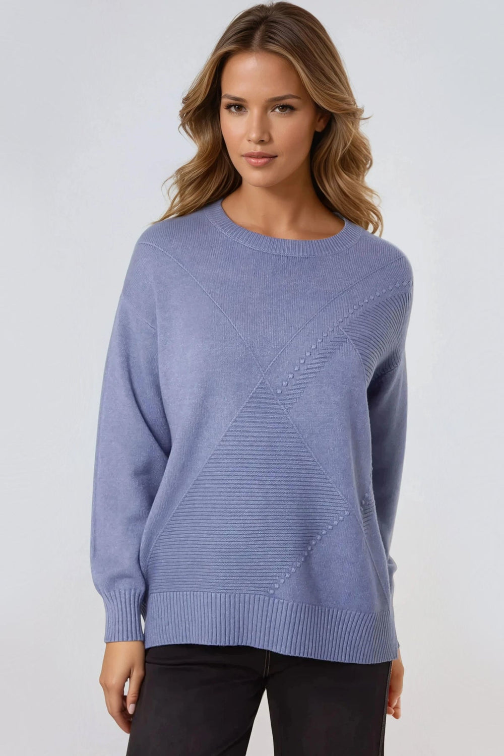 Demin Blue Geometric Knitted Jumper - jqwholesale.com