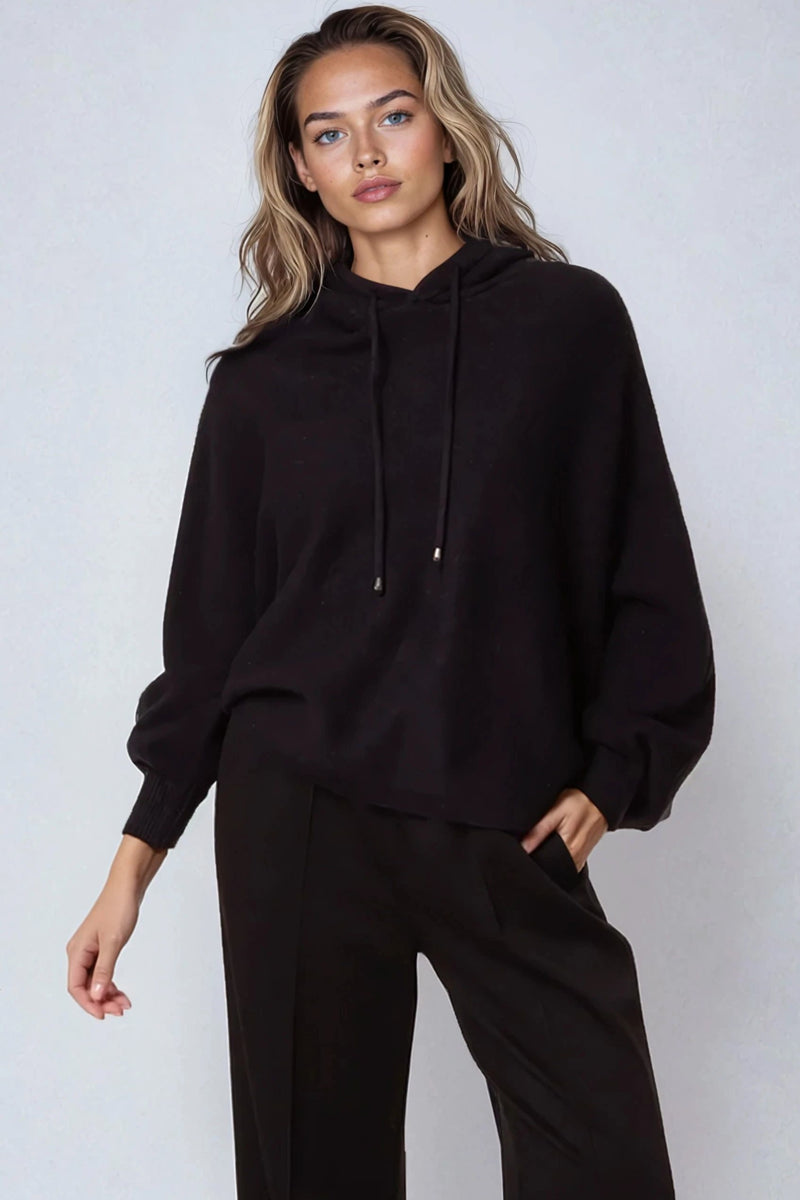 Black Boxy Knit Hoodie - jqwholesale.com