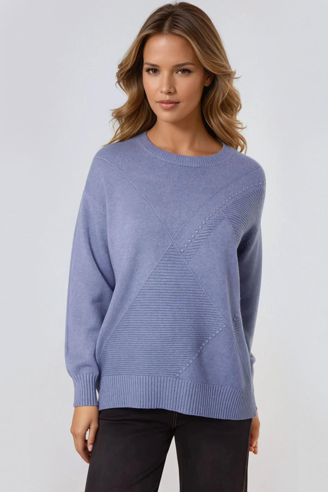 Demin Blue Geometric Knitted Jumper - jqwholesale.com