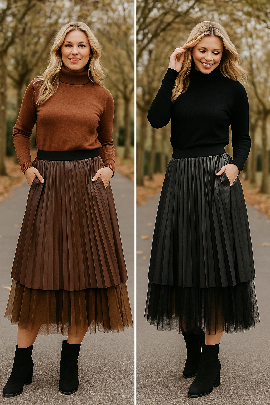 Leather Look Pleated Lace Midaxi Skirt - jqwholesale.com