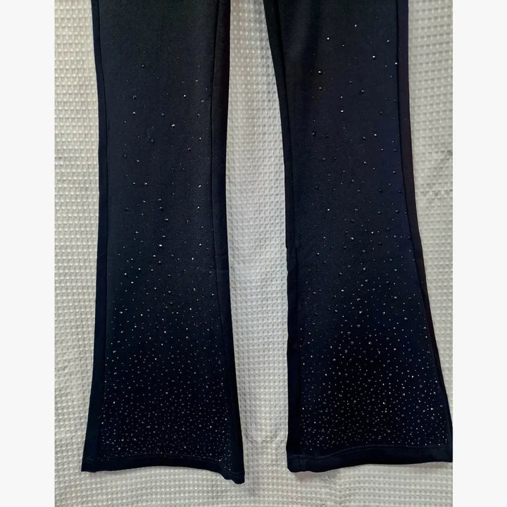 (4P.PACK) Bootcut Sparkle 2 Pocket Stretch Black Trousers - jqwholesale.com