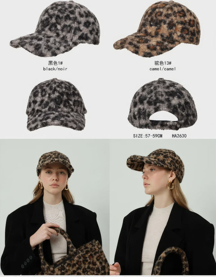 (2P.PACK) Boucle Leopard Print Baseball Cap Hat - jqwholesale.com