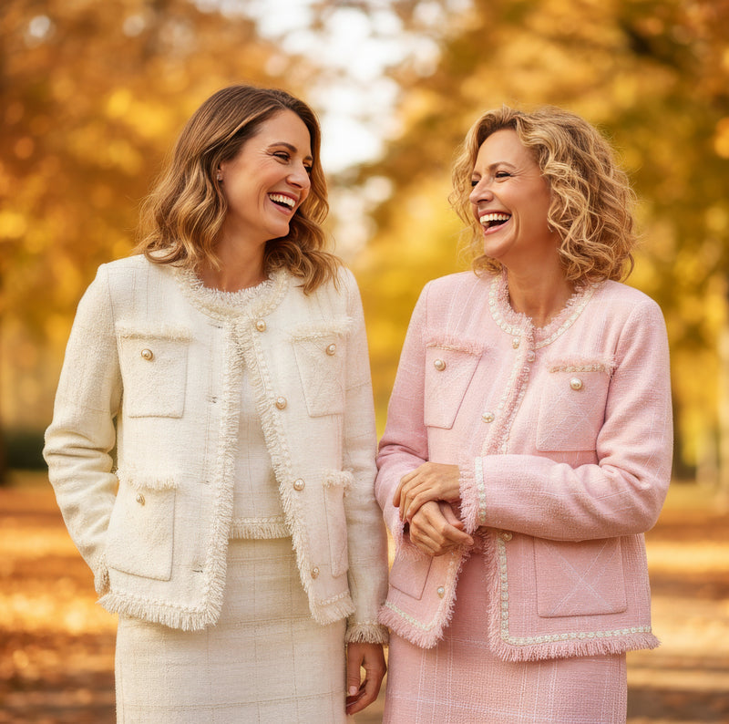 Boucle Pearl Frayed Skirt Two Piece Co-ord Set