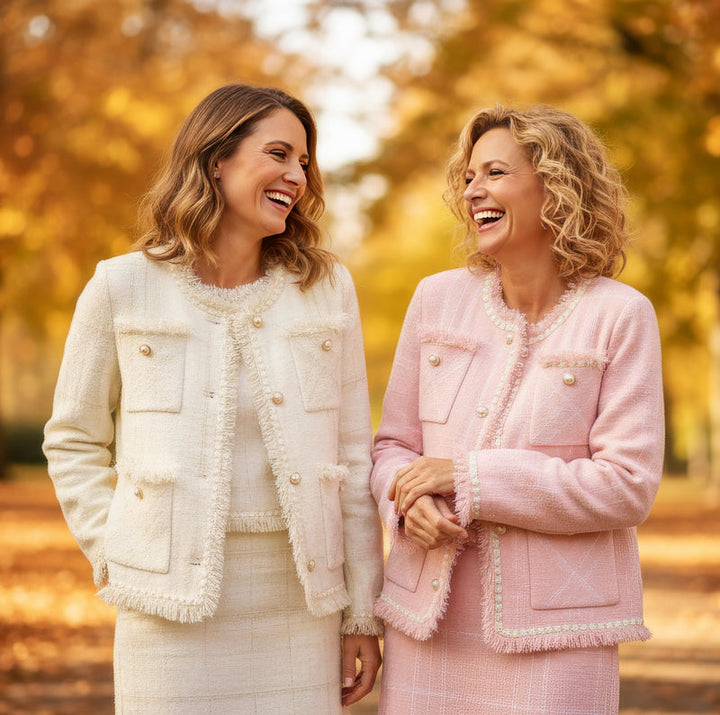 Boucle Pearl Frayed Skirt Two Piece Co-ord Set