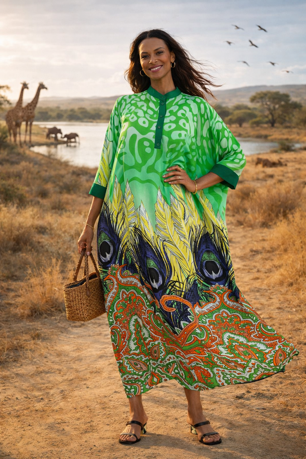 Abstract Print Oversized Maxi Dress in Green - jqwholesale.com