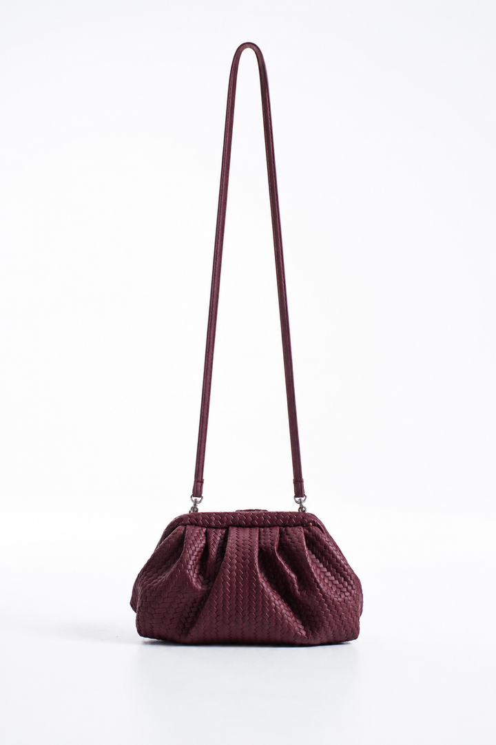 Textured Pu Leather Pouch Bag With Detachable Crossbody Strap - Burgundy
