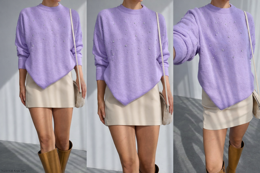 Embellished Soft Knit Jumper - Lilac - jqwholesale.com