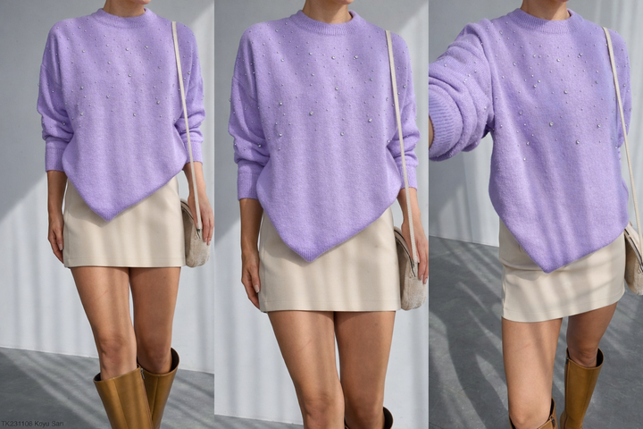 Embellished Soft Knit Jumper - Lilac - jqwholesale.com