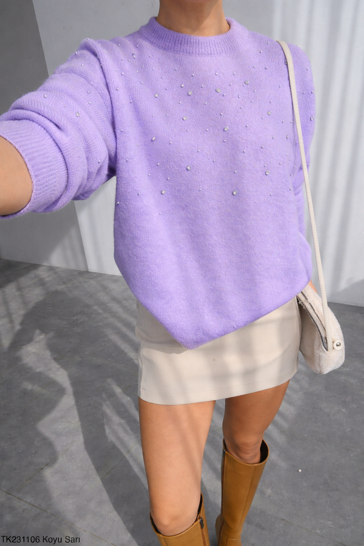 Embellished Soft Knit Jumper - Lilac - jqwholesale.com