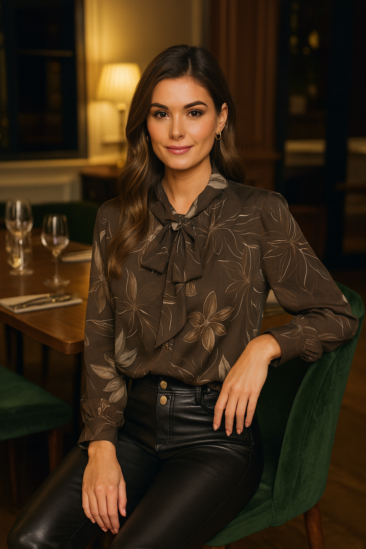 Chocolate Floral Bow Blouse