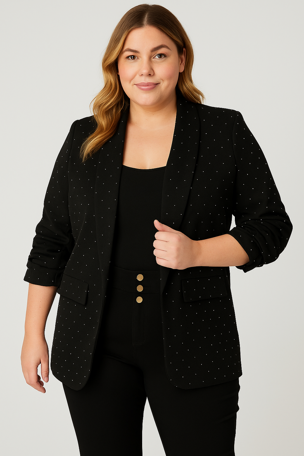 Diamante Hotfix Sparkle Rouched sleeve blazer