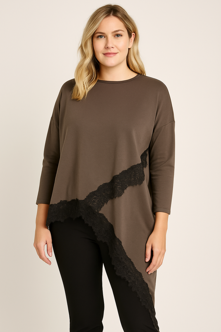 Asymmetric Lace Hem Cotton Tunic