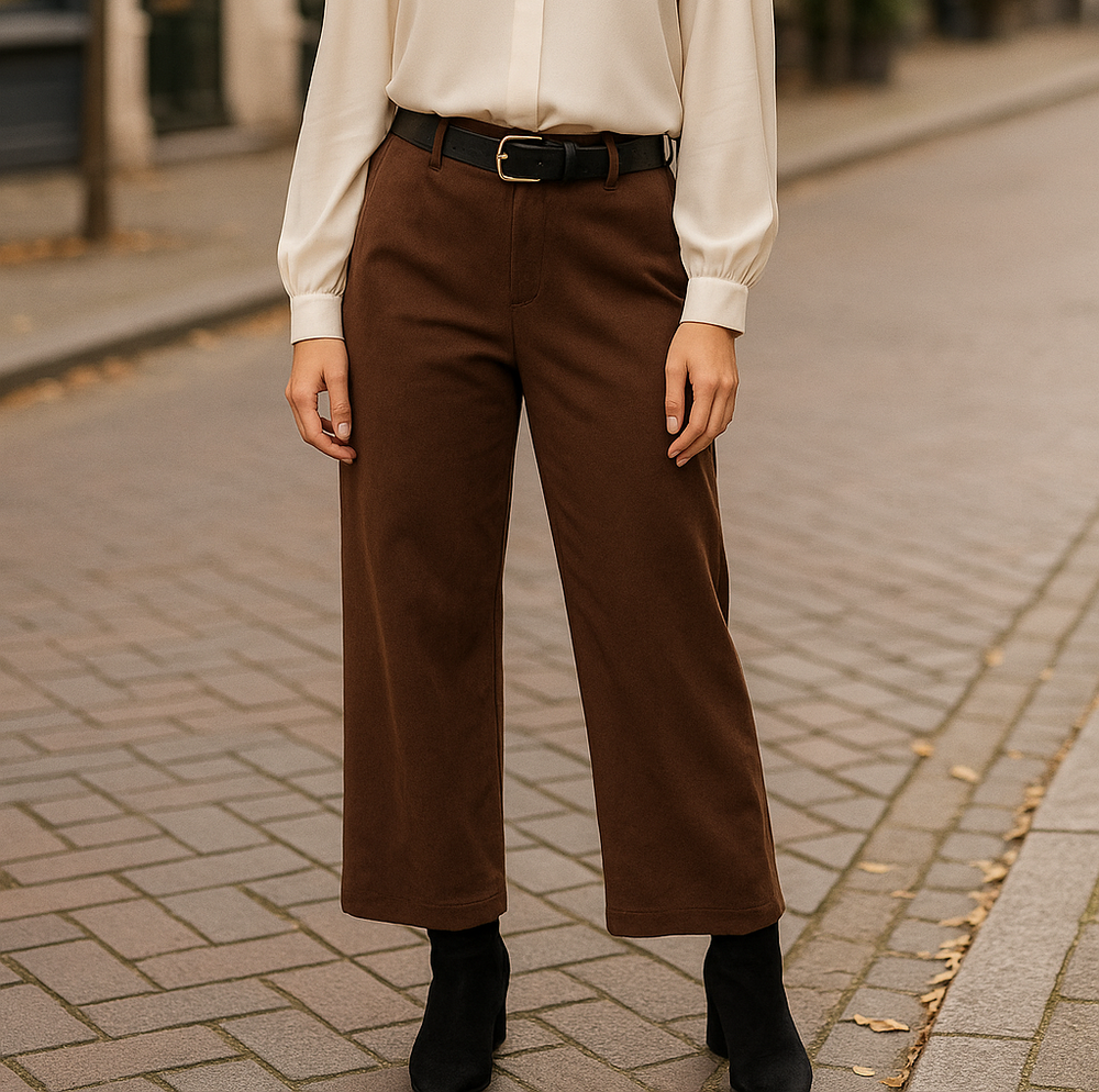 Belted Suedette Wide Leg Trousers - jqwholesale.com