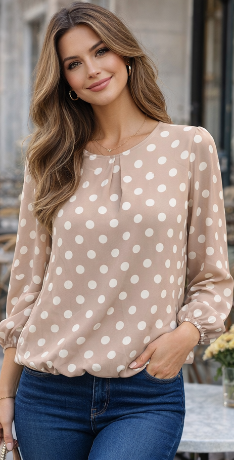 Polka Dot Bubble Hem Blouse
