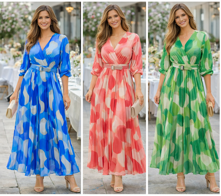 Lola V Neck Belted Pleated Maxi Dress (2p.pack)