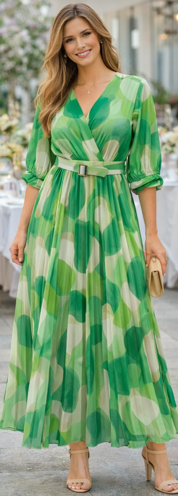 Lola V Neck Belted Pleated Maxi Dress (2p.pack)