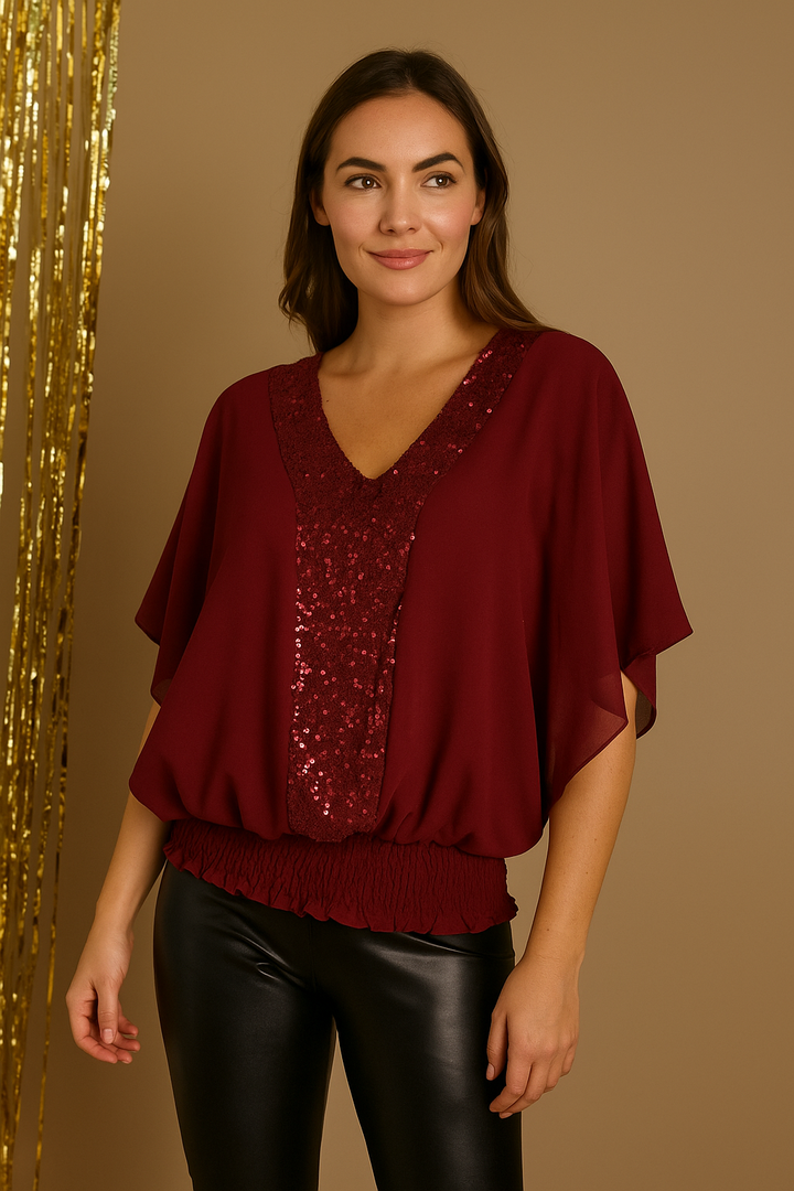 Sequin V Angel Sleeve Top