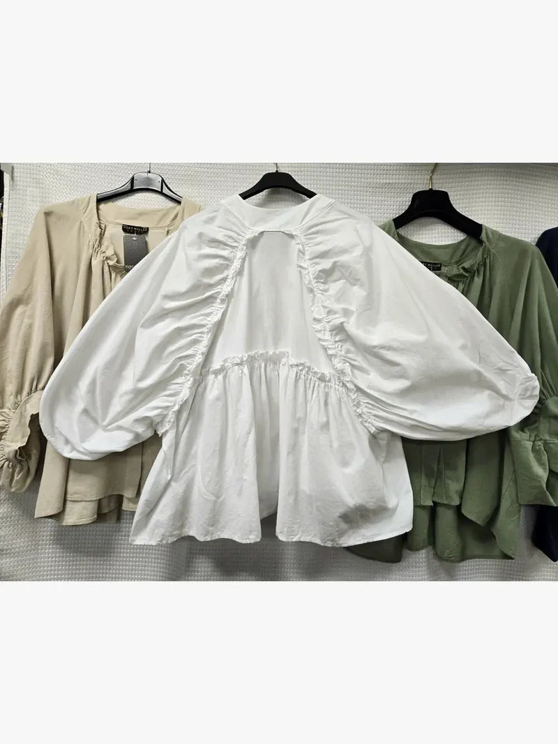 Cotton Ribbed Button Blouse - jqwholesale.com